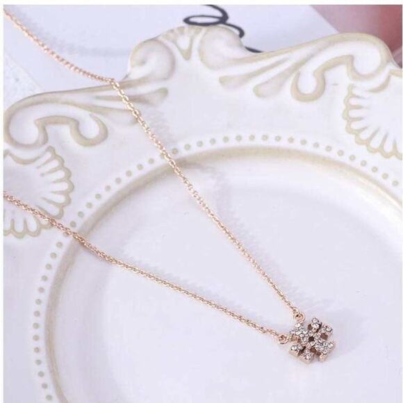 NWOT Tory Burch Gold Logo Shape Pave 18 in. Necklace - Picture 2 of 7